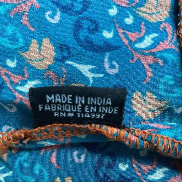 Tolani 100% Silk Top XS Multicolor Popover Peasant Tunic Tie Front Boho Flowy - Picture 9 of 9